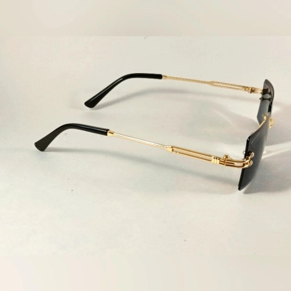 Rimless Rectangular Sunglasses Black Unisex Metal Frame